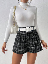 Essnce Women's Plaid Pocket Loose Elegant Shorts,Black Shorts,Going Out Bottoms,Fall Clothes